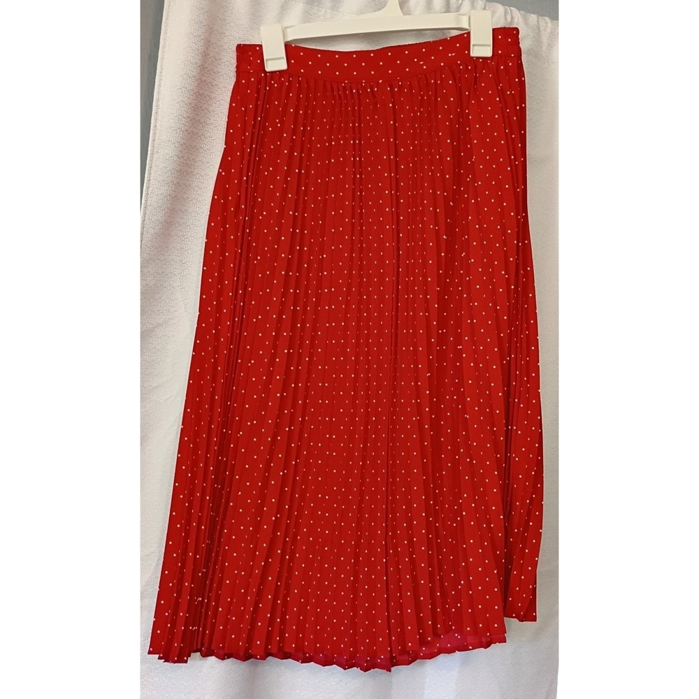 Croft & Barrow Red White Polka Dot Midi Skirt Smocked Waist Pockets, Christmas S